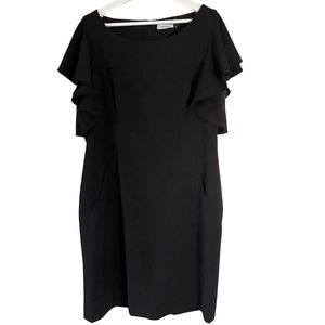 Calvin Klein women’s Size 14 dress, black, ruffle sleeves, zip back, pockets